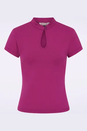 Banned Retro Mandarin Collar top in amarant