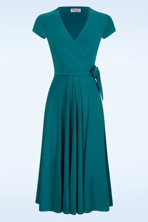 Vintage Chic Layla overslag jurk in teal