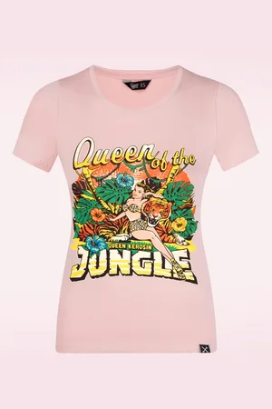 Queen Kerosin Queen of the Jungle T-shirt in perzikroze