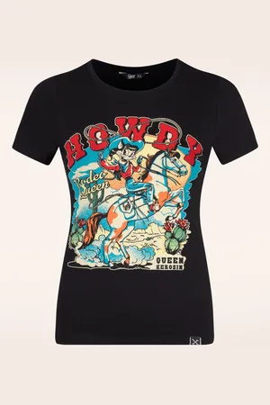 Queen Kerosin Howdy Cowgirl T-shirt in zwart
