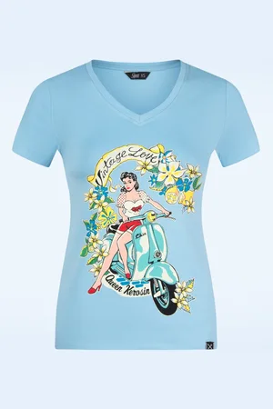 Queen Kerosin Vintage Love T-shirt in luchtblauw