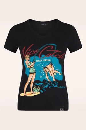 Queen Kerosin Nice Catch T-shirt in zwart