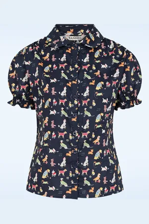 Banned Retro Star Woof blouse in marineblauw