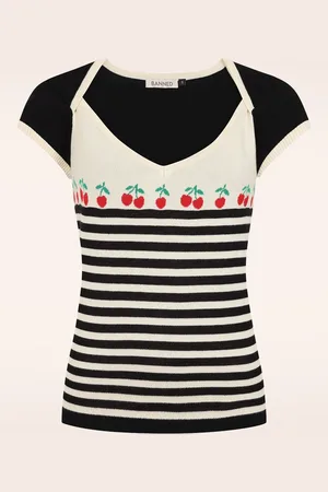Banned Retro Josie Cherries trui in zwart