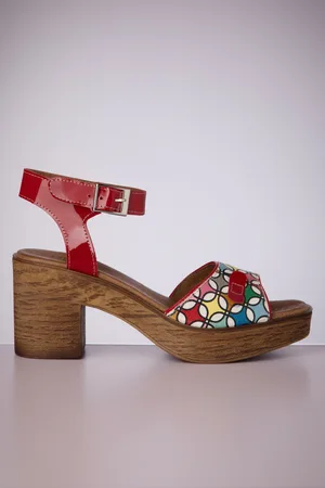 Nemonic Aruba Leather Platform Sandals in rood en multi