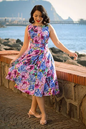 Hearts & Roses Lisa bloemen swing jurk in paars