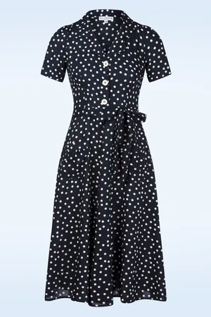 Very Cherry Revers polka dot midi jurk in marineblauw