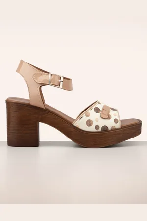 Aruba lederen platform sandalen in crème en bruin