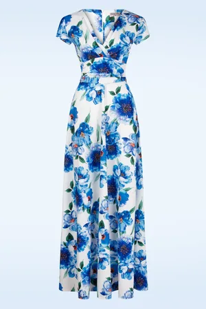 Vintage Chic Rinda Floral maxi jurk in blauw en wit