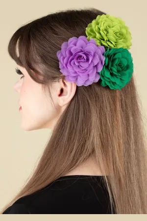 Urban Hippies Hair Flowers set in paars, limoen en racegroen