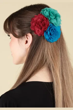 Urban Hippies Hair Flowers set in waterval, chili en levendig blauw