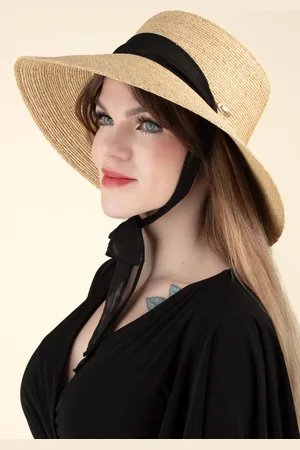 Bronté Vera Raffia hoed in zand en zwart