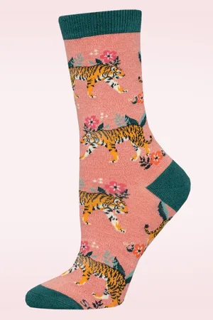 Socksmith Bamboo Tiger Floral sokken in roze