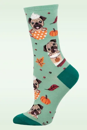 Socksmith Pugkin Spice Latte sokken in turquoisegroen