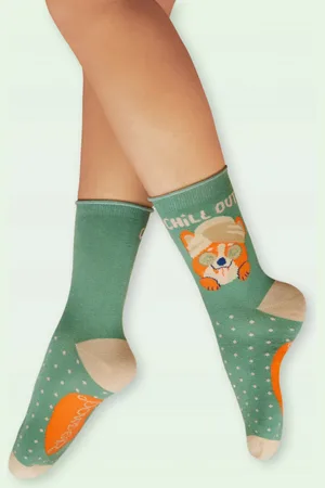 Pink Powder Chilled Corgi sokken in fern groen