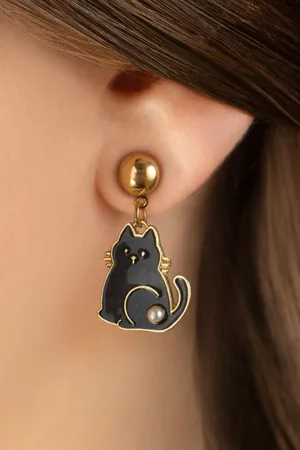 Glitz-o-Matic Kitty Loves Yarn oorbellen in zwart en goud