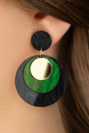 Glitz-o-Matic Art Deco Disk oorbellen in zwart en groen