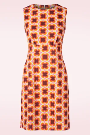 Vintage Chic Betty floral jurk in oranje en bruin