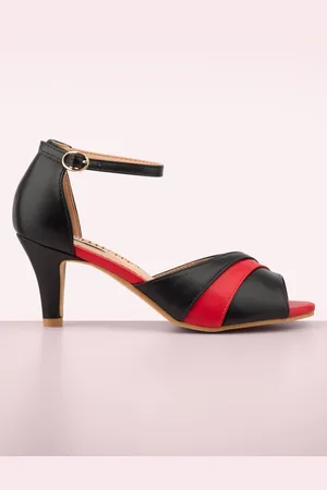Banned Retro April Dazzle peeptoe pumps in zwart en rood