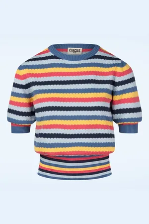 CIRCUS Milla gestreepte gebreide top in blauw en multi