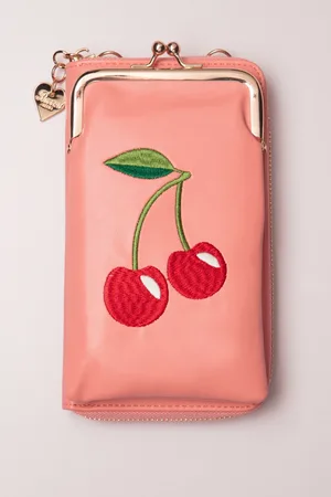Banned Retro Cherry Pie crossbody telefoontasje in koraalroze