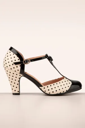 Banned Retro Kelly Lee t-strap pumps in zwart en blush