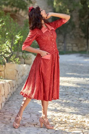Miss Candyfloss Duena Coral lace swing rok in koraal