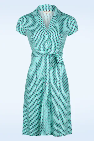 SURKANA Lucia Graphic jurk in aqua groen