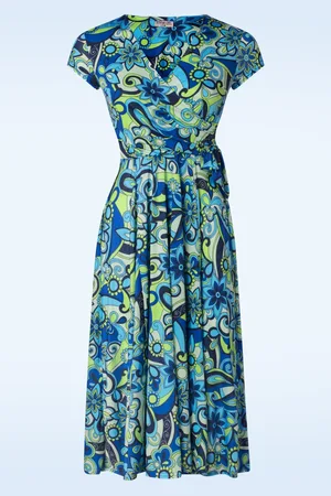 Vintage Chic Layla Floral swing jurk in turquoise