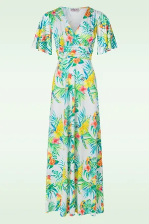 Vintage Chic Fiona tropical parrot maxi jurk in multi