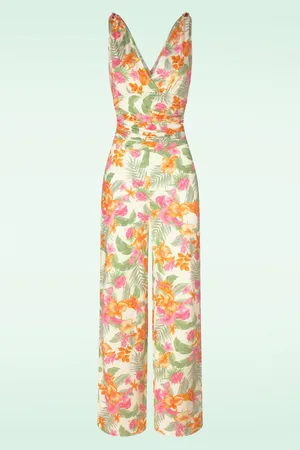 Vintage Chic Aloha jumpsuit in wit en oranje