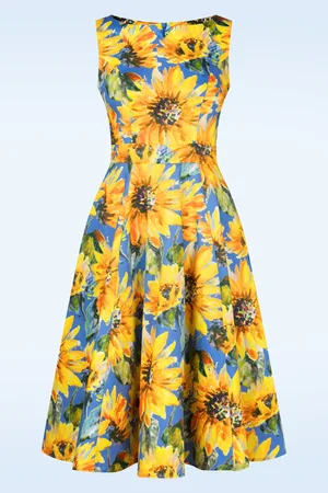Hearts & Roses Johanna bloemen swing jurk in korenbloem blauw en geel