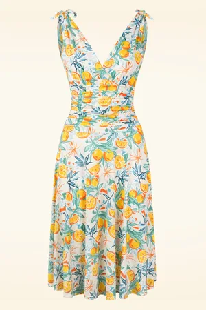 Vintage Chic Grecian jurk met sinaasappels print in geel en multi