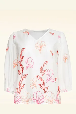 Smashed Lemon Heather blouse met geborduurde details in wit en multi