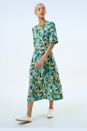 Louche Corrine Brushstroke midi jurk in groen en multi