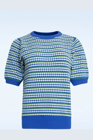 Smashed Lemon Penelope gebeide top in kobalt blauw en multi