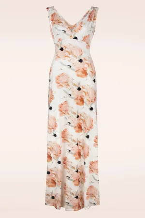 Vintage Chic Deveny Crane Birds maxi jurk in gebroken wit