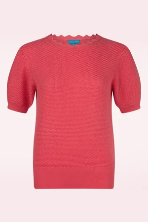 Pretty Vacant Scallop Neck gebreide top in hibiscus
