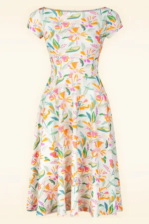 Vintage Chic Blythe floral swing jurk in gebroken wit en multi