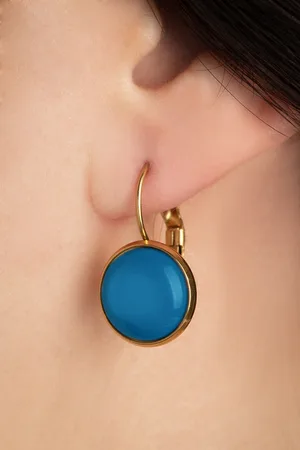 Urban Hippies Vergulde dot oorbellen in Grieks blauw