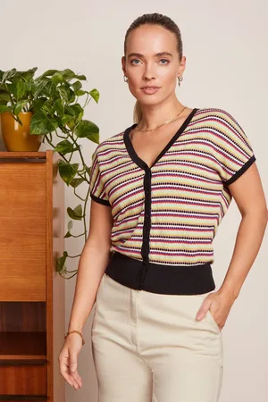 King Louie Rocca V-Button top in zwart