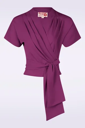 Rock N Romance Darla wikkelblouse met korte mouwen in pruimpaars