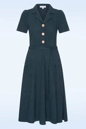 Very Cherry Revers linnen midi jurk in Marino blauw
