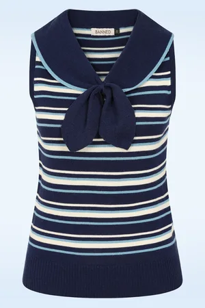 Banned Retro Maisie Striped jumper top in marineblauw