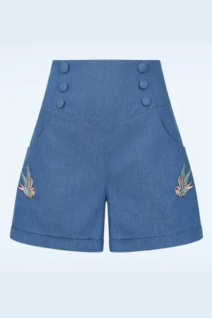 Banned Retro Millie Swallow short in denimblauw