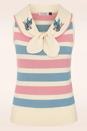 Banned Retro Zelda Swallow Striped jumper top in crème