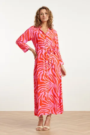 Smashed Lemon Zoe maxi blouse jurk in roze en oranje