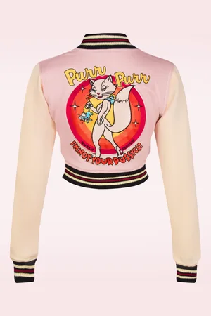 Queen Kerosin Cropped college jacket Not Your Pussycat in lichtroze
