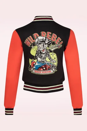 Queen Kerosin College jacket Wild Rebel in zwart en rood