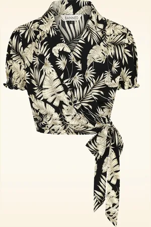 Banned Retro Yvette wikkel blouse in zwart en zacht geel